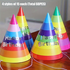 12pcs Rainbow Birthday Party Hats with Elastic Ropes