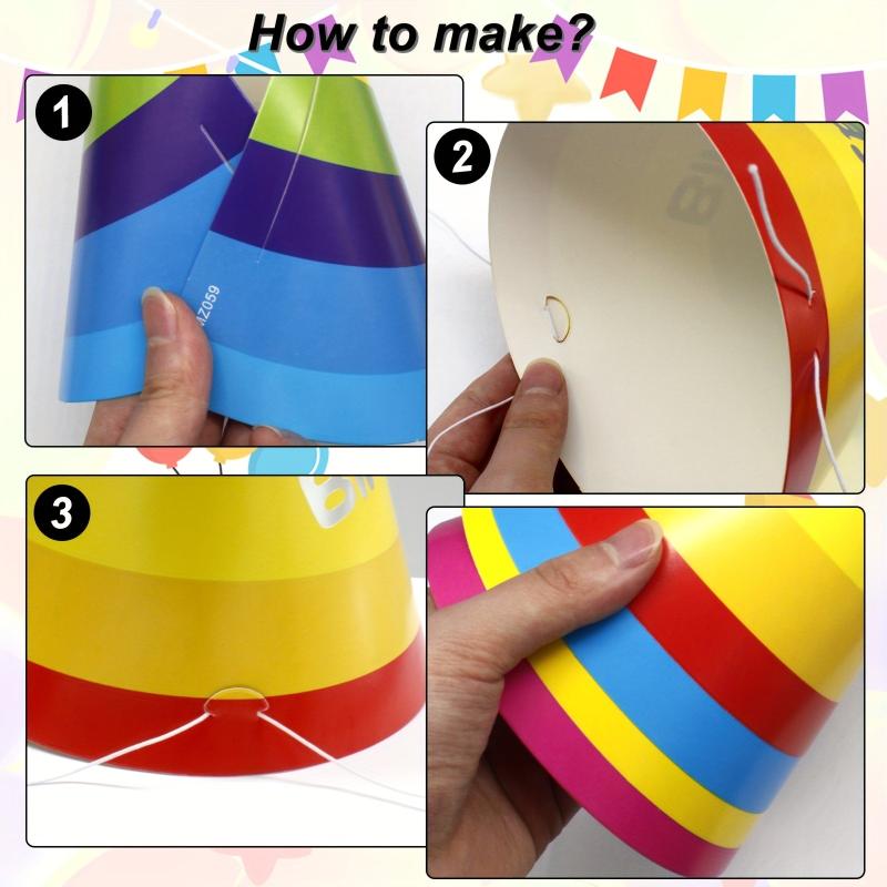 12pcs Rainbow Birthday Party Hats with Elastic Ropes