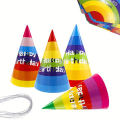 12pcs Rainbow Birthday Party Hats with Elastic Ropes