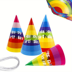 12pcs Rainbow Birthday Party Hats with Elastic Ropes