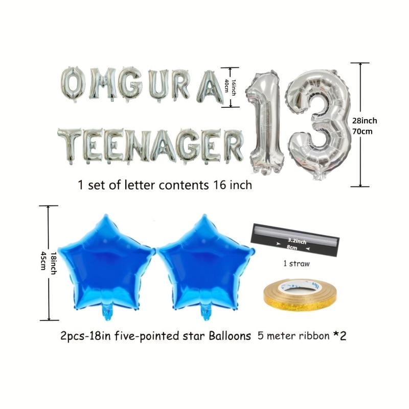 18pc Alphabet Silver Rose Foil Balloons for 13th Birthday