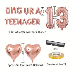 18pc Alphabet Silver Rose Foil Balloons for 13th Birthday