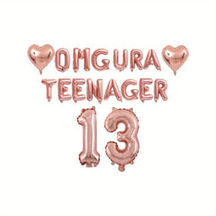 18pc Alphabet Silver Rose Foil Balloons for 13th Birthday