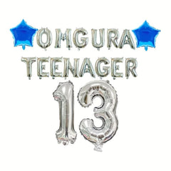 18pc Alphabet Silver Rose Foil Balloons for 13th Birthday