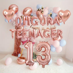 18pc Alphabet Silver Rose Foil Balloons for 13th Birthday