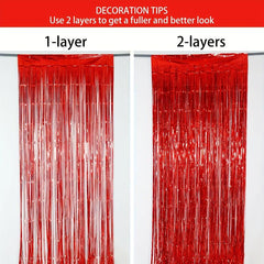 3pcs Iridescent Red Backdrop Fringe Red Streamers For Red Party Decorations