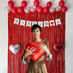 3pcs Iridescent Red Backdrop Fringe Red Streamers For Red Party Decorations