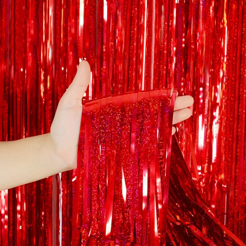 3pcs Iridescent Red Backdrop Fringe Red Streamers For Red Party Decorations