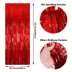 3pcs Iridescent Red Backdrop Fringe Red Streamers For Red Party Decorations