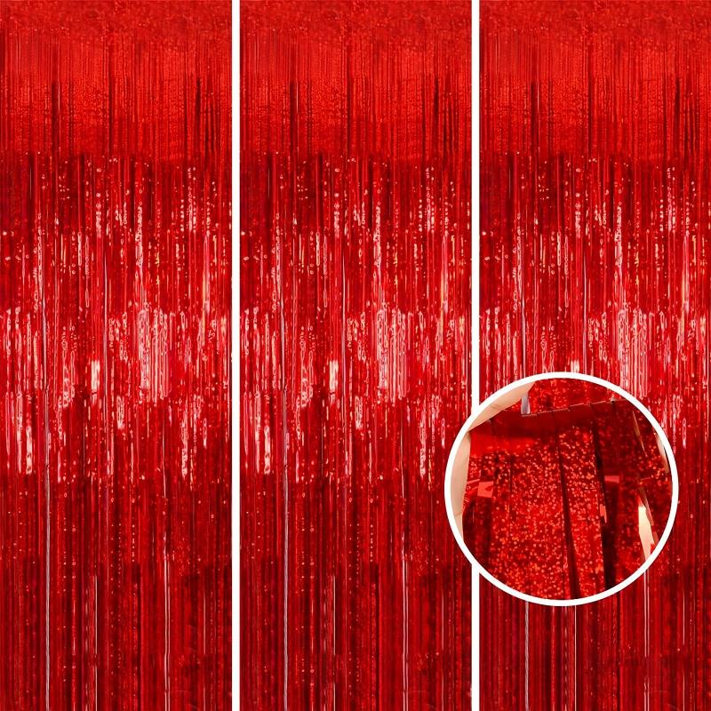 3pcs Iridescent Red Backdrop Fringe Red Streamers For Red Party Decorations