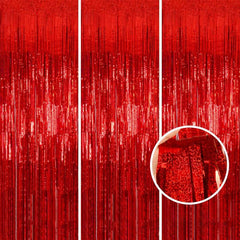 3pcs Iridescent Red Backdrop Fringe Red Streamers For Red Party Decorations