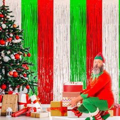 3pcs Christmas Decoration Backdrop Red Tinsel Foil Fringe Photo Backdrop
