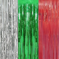 3pcs Christmas Decoration Backdrop Red Tinsel Foil Fringe Photo Backdrop