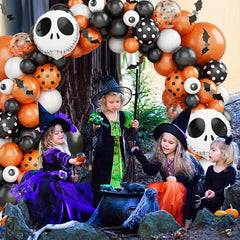 119 Orange Confetti Balloons & Spider Webs Set for Scary Birthday Party