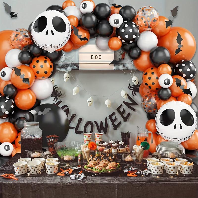 119 Orange Confetti Balloons & Spider Webs Set for Scary Birthday Party