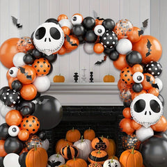 119 Orange Confetti Balloons & Spider Webs Set for Scary Birthday Party