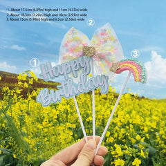 Sequin Bow Rainbow Happy Birthday Insert Birthday Cake Card Cake Decoration
