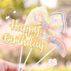 Sequin Bow Rainbow Happy Birthday Insert Birthday Cake Card Cake Decoration