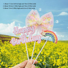 Sequin Bow Rainbow Happy Birthday Insert Birthday Cake Card Cake Decoration