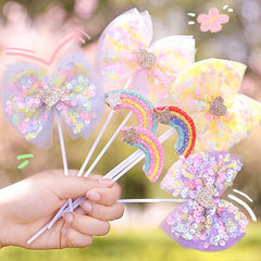Sequin Bow Rainbow Happy Birthday Insert Birthday Cake Card Cake Decoration