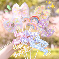 Sequin Bow Rainbow Happy Birthday Insert Birthday Cake Card Cake Decoration