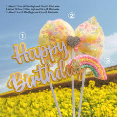 Sequin Bow Rainbow Happy Birthday Insert Birthday Cake Card Cake Decoration
