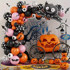 103pcs Orange Pink Confetti Balloons Halloween Spider Webs Kit