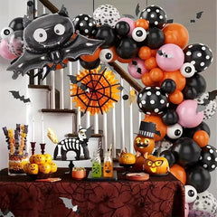 103pcs Orange Pink Confetti Balloons Halloween Spider Webs Kit