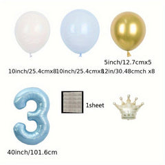 32pcs Macaron Pink Crown Number Balloon Set Children's Birthday Party Decoration