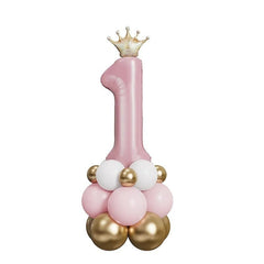 32pcs Macaron Pink Crown Number Balloon Set Children's Birthday Party Decoration