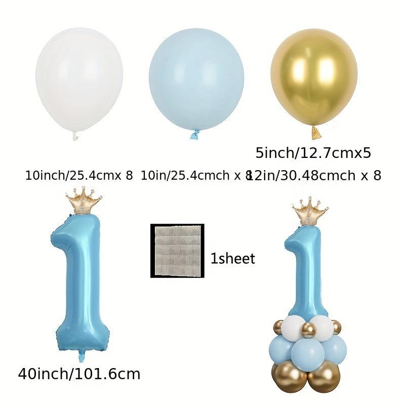 32pcs Macaron Pink Crown Number Balloon Set Children's Birthday Party Decoration
