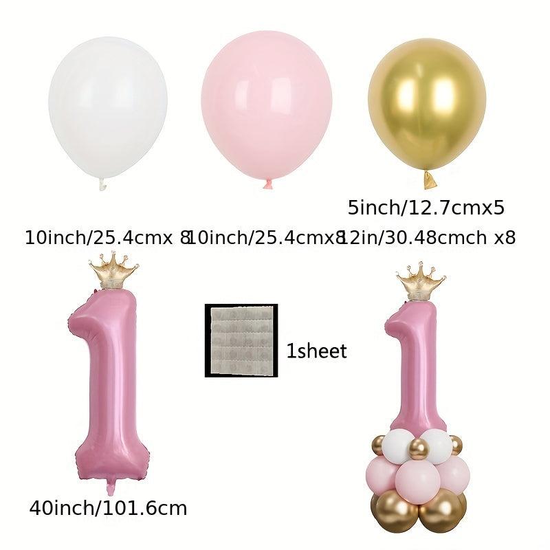 32pcs Macaron Pink Crown Number Balloon Set Children's Birthday Party Decoration