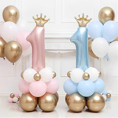 32pcs Macaron Pink Crown Number Balloon Set Children's Birthday Party Decoration
