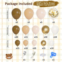 164pcs Brown Balloons Garland Arch Kit for Baby Shower