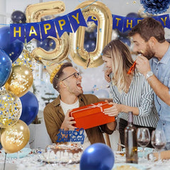 50th Birthday Navy Golden Balloons Decoration Set