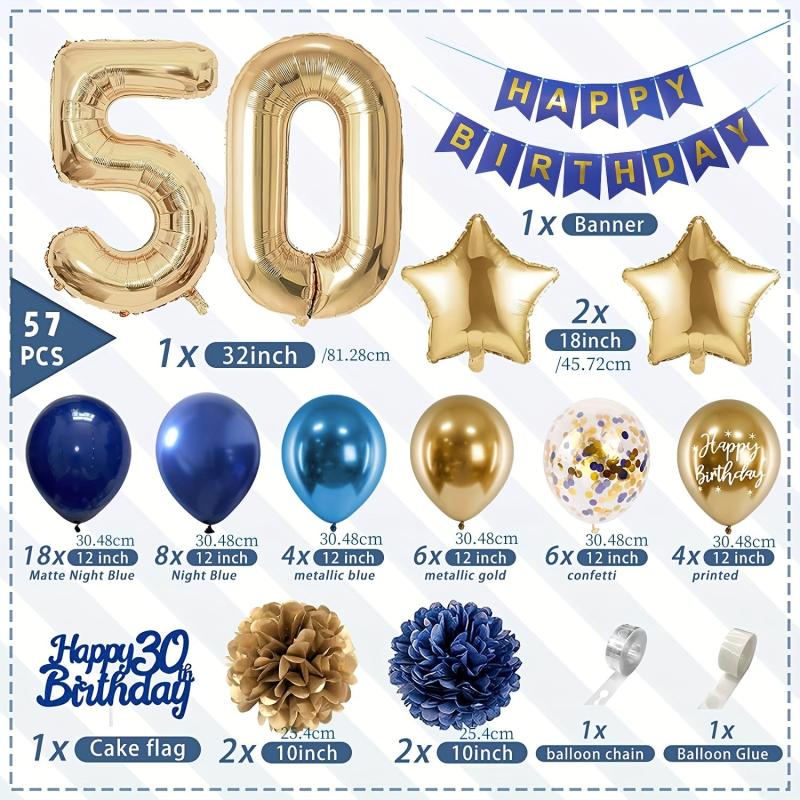 50th Birthday Navy Golden Balloons Decoration Set