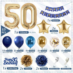 50th Birthday Navy Golden Balloons Decoration Set