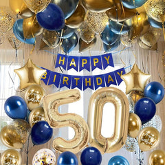 50th Birthday Navy Golden Balloons Decoration Set