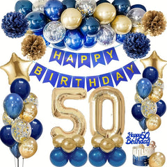 50th Birthday Navy Golden Balloons Decoration Set