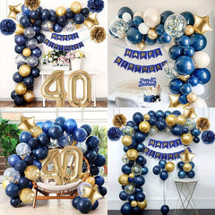 40th Birthday Navy Golden Balloons Decoration Set