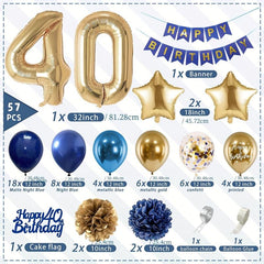 40th Birthday Navy Golden Balloons Decoration Set