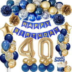 40th Birthday Navy Golden Balloons Decoration Set