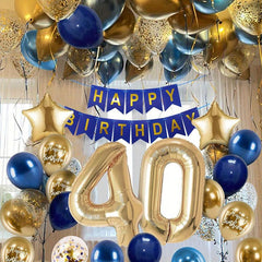 40th Birthday Navy Golden Balloons Decoration Set