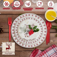 48pcs Christmas Dinnerware Sets - 17 Plates, 22 Plates, Napkins - Party Supplies