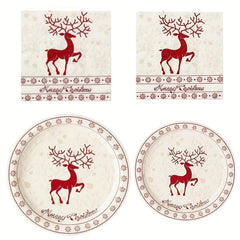 48pcs Christmas Dinnerware Sets - 17 Plates, 22 Plates, Napkins - Party Supplies