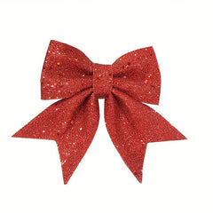 10pcs Red Christmas Bow Ornaments Sequin Tree Wreath Bows Decoration