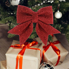 10pcs Red Christmas Bow Ornaments Sequin Tree Wreath Bows Decoration