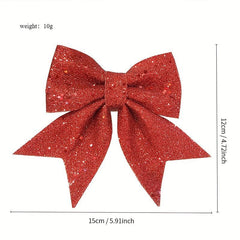 10pcs Red Christmas Bow Ornaments Sequin Tree Wreath Bows Decoration
