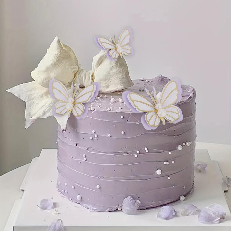 3pcs Purple Butterfly Cake Toppers for Women's Birthday Party Decorations