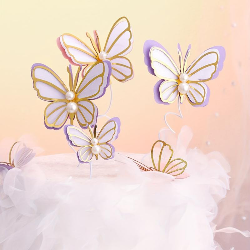3pcs Purple Butterfly Cake Toppers for Women's Birthday Party Decorations